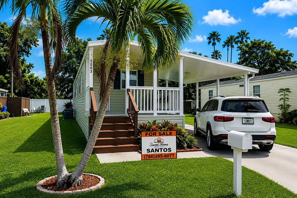 Fachada do mobile home 5003 no Coral Cay, em Margate, Flórida